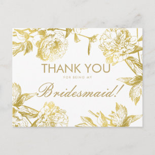 Gold Simple Floral Bridesmaid Vielen Dank Postkarte