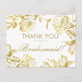 Gold Simple Floral Bridesmaid Vielen Dank Postkarte