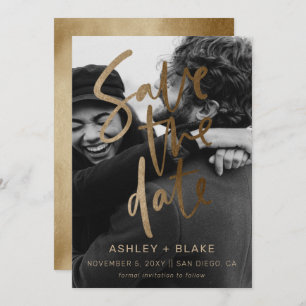 Gold Simple Handwriting Calligraphy Foto Save The Date