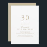 Gold Simple Minimalistisch 30. Geburtstag Party Einladung<br><div class="desc">Diese Party Einladung aus Gold ist schlicht und minimalistisch und eignet sich perfekt für eine moderne Geburtstagsfeier. Das einfache und elegante Design zeichnet sich durch klassische und extravagante Schriftzeichen in Gold aus.</div>