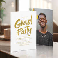 Gold Simple Modern Brush Script Grad Party