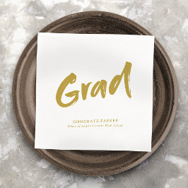 Gold Simple Modern Brush Script Graduation Party Serviette