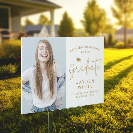 Gold Simple Modern Script Foto Abschluss Gartenschild