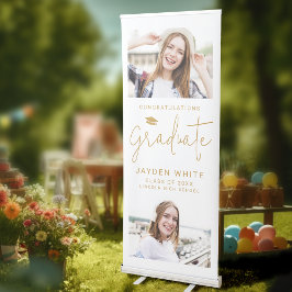 Gold Simple Modern Script Foto Graduation Party Ausziehbarer Banner