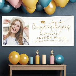 Gold Simple Modern Script Foto Graduation Party Banner