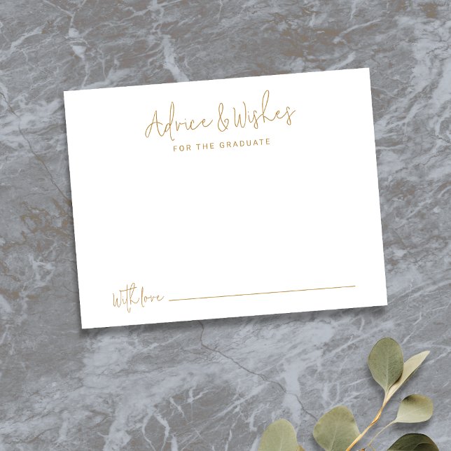 Gold Simple Modern Script Graduate Beratung & Wüns Mitteilungskarte (Gold Simple Modern Script Graduate advice & wishes Note Card)