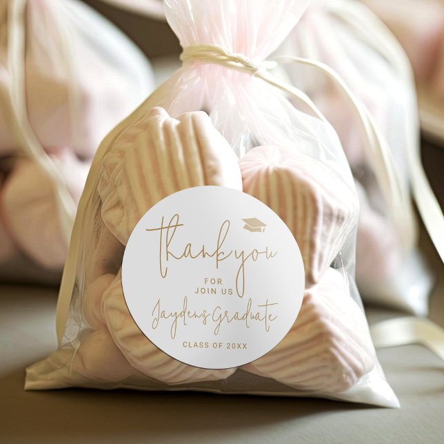 Gold Simple Modern Script Graduate Vielen Dank Runder Aufkleber (Gold Simple Modern Script Graduate thank you Classic Round Sticker)