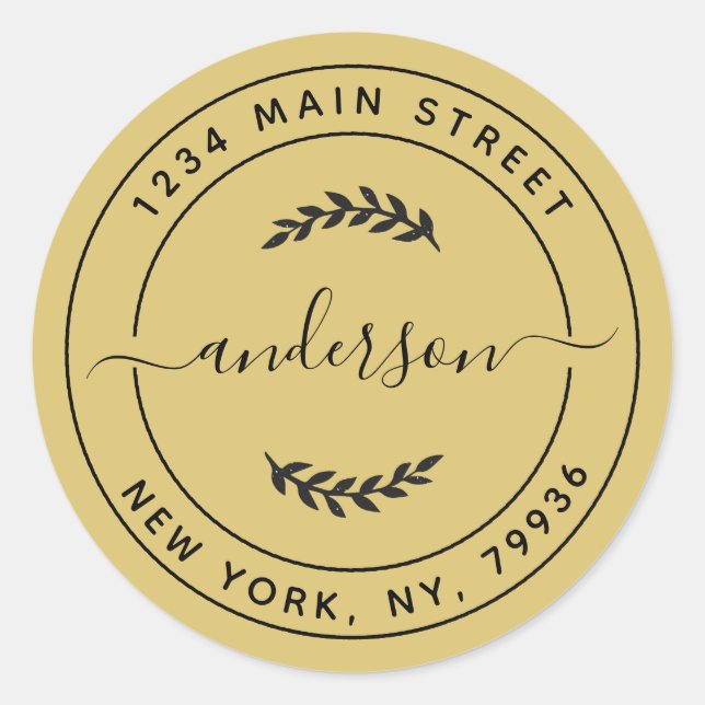 Gold Simple Round Rücksendeadresse Runder Aufkleber (Vorderseite)