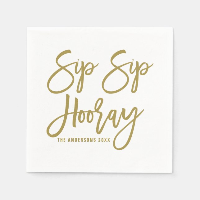 Gold Sip Hooray Handschrift Papier Napkins Serviette (Vorderseite)