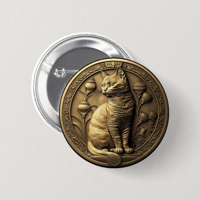 Gold Sitting Cat Medallion Button (Vorne & Hinten)