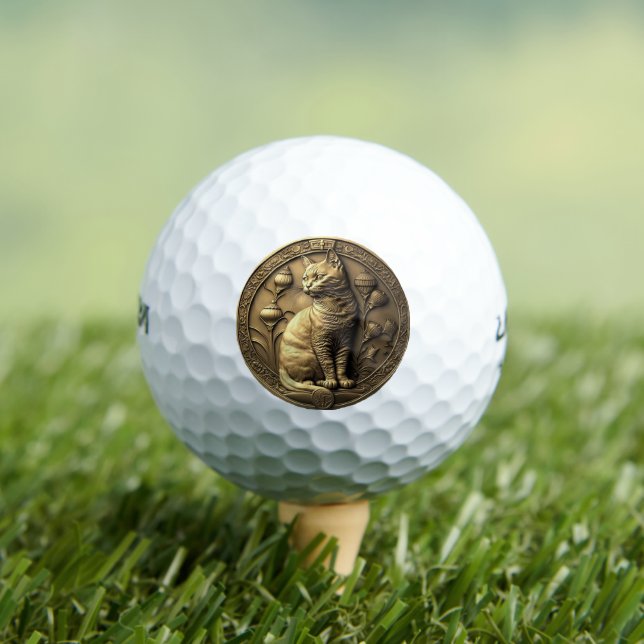 Gold Sitting Cat Medallion Golfball (Insitu T-Shirt)
