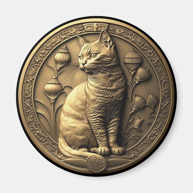 Gold Sitting Cat Medallion Magnet (Vorne)