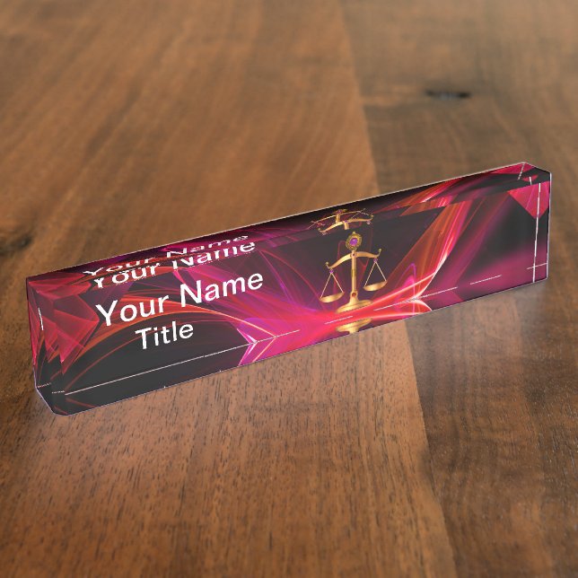 GOLD-SKALEN DES RECHTS, Justiz Symbol rot Schwarz Namensplakette (Seite)