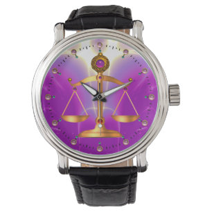 GOLD-SKALEN MIT GEM STONES, Justiz-Symbol Armbanduhr