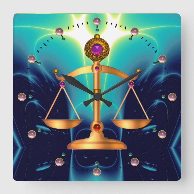 GOLD-SKALEN MIT GEM STONES, Justiz-Symbol Quadratische Wanduhr (Vorderseite)