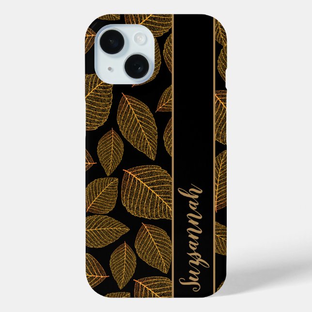Gold Skeleton Leaf Muster auf Black Gift Idea Case-Mate iPhone Hülle (Rückseite)