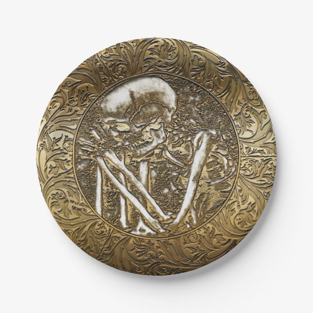 Gold Skeleton Vintage Schatzmutter Pappteller (Vorderseite)