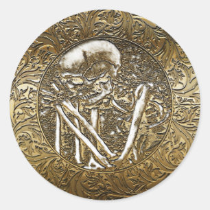 Gold Skelett-Schädel Vintage-Schatzmünze Runder Aufkleber