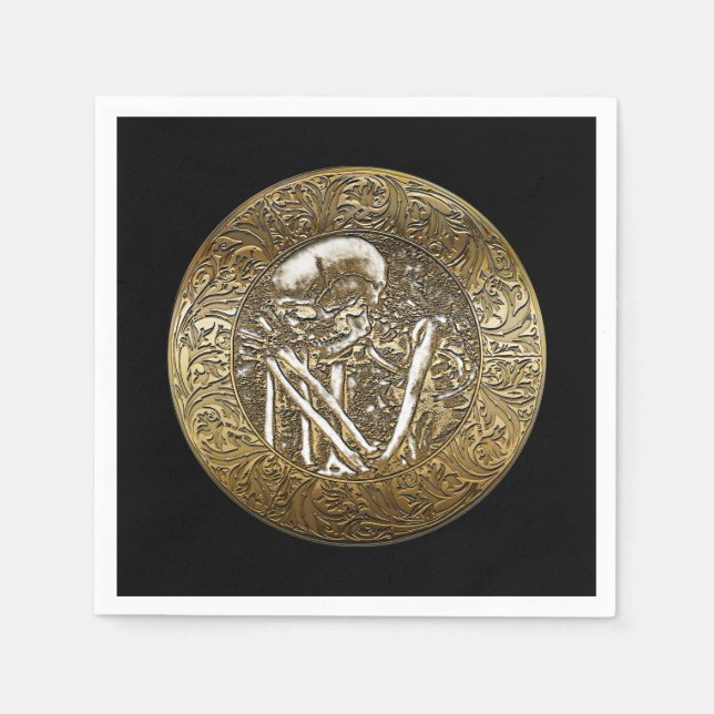 Gold Skelett Totenkopf Vintage Schatz Münze Serviette (Vorderseite)
