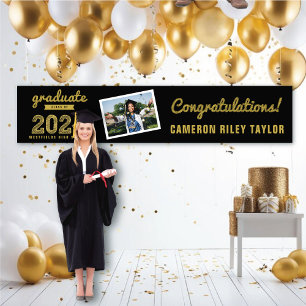 Gold Sketch Class of 2024 Foto Graduation Party Banner
