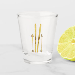 Gold Skier und Stöcke Vintage Ski Creme Schnapsglas