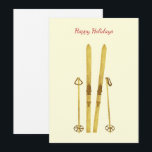 Gold Skis Poles | Vintage SkiIllustration Feiertagskarte<br><div class="desc">Moderner Alpin Ski,  Ski,  Ski-Design mit Goldskier und Goldpoles. Einfache Festtage Goldschi-Illustration für Skifans. Skandinavisches Skisdesign.</div>