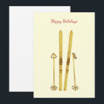 Gold Skis Poles | Vintage SkiIllustration Feiertagskarte<br><div class="desc">Moderner Alpin Ski,  Ski,  Ski-Design mit Goldskier und Goldpoles. Einfache Festtage Goldschi-Illustration für Skifans. Skandinavisches Skisdesign.</div>