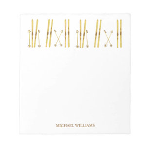 Gold Skis Poles   Vintage SkiIllustration Notizblock