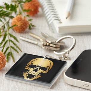 Gold Skull Acrylic Key Chain Square Schlüsselanhänger