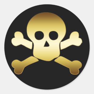 GOLD SKULL & CROSSBONES RUNDER AUFKLEBER