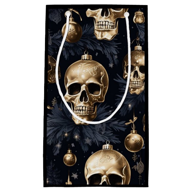 Gold Skull Gift Bag (schwarz) Kleine Geschenktüte (Vorderseite)