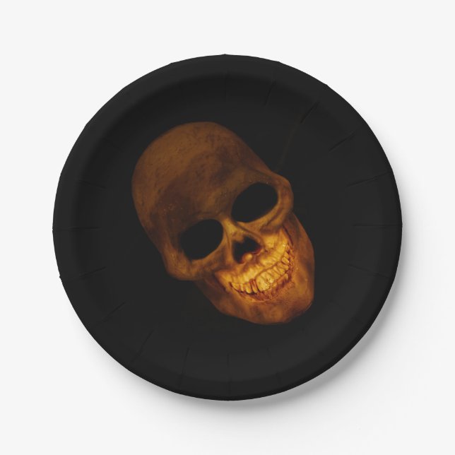 Gold Skull-Halloween-Party Pappteller (Vorderseite)