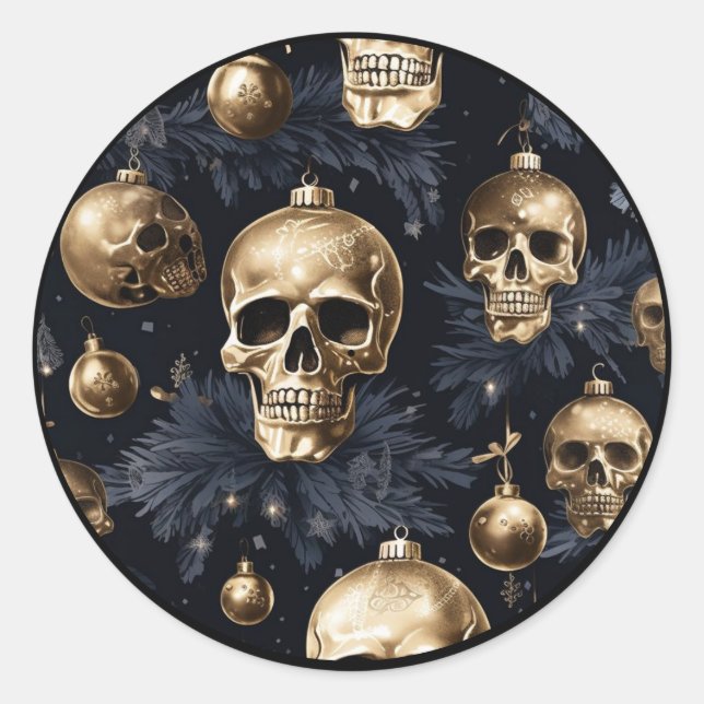 Gold Skull Round Stickers (Vorderseite)