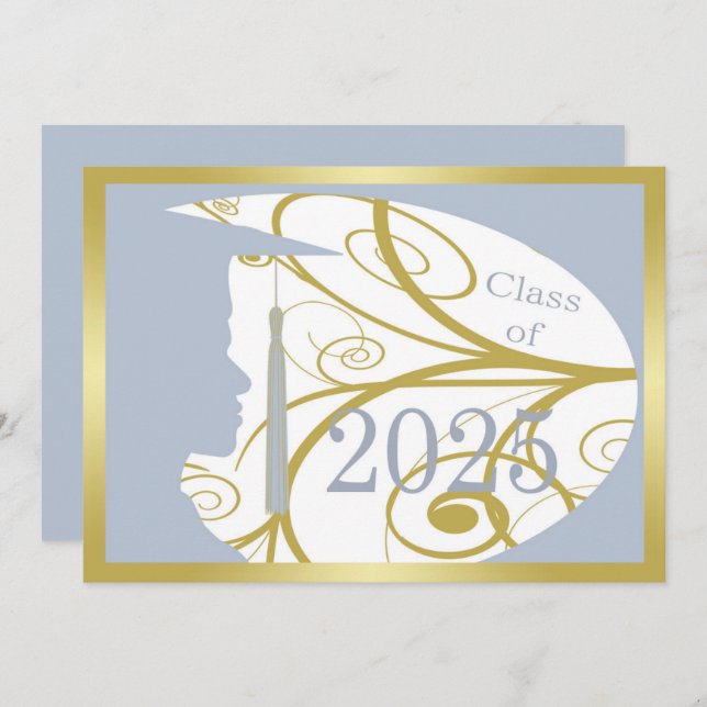 Gold/Sky Blue Man Silhouette 2025 Graduation Party Einladung (Vorne/Hinten)