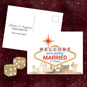 Gold Skyline Las Vegas Hochzeit Termin vormerken Postkarte