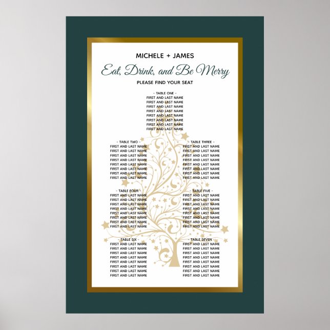 Gold-Smaragd-Winterhochzeit-Sitzplan Poster (Vorne)