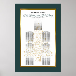 Gold Smaragdgrün Winterhochzeit Sitzordnung Poster