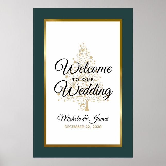 Gold Smarald Green Winter Holiday Wedding Willkomm Poster (Vorne)