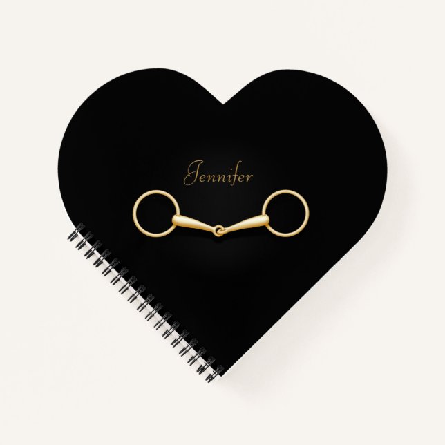 Gold Snaffle Bit Personalisiertes Reitherz Notizbuch (Vorderseite)