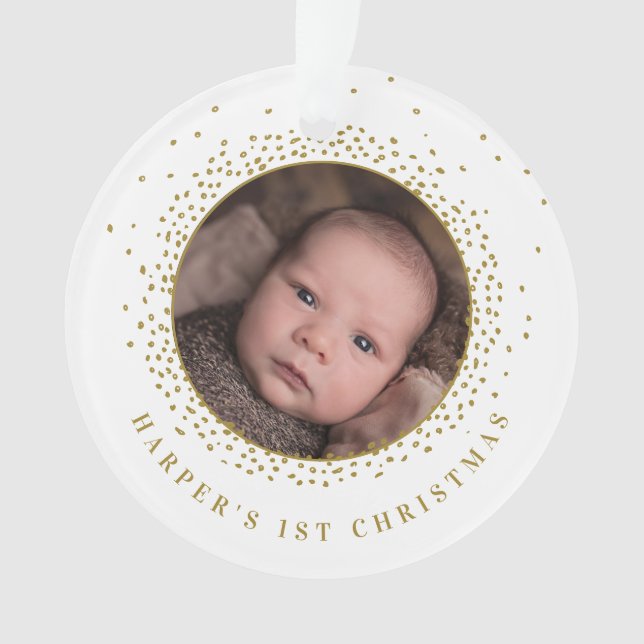 Gold Snow Circle Baby's First Christmas Foto Ornament (Vorderseite)