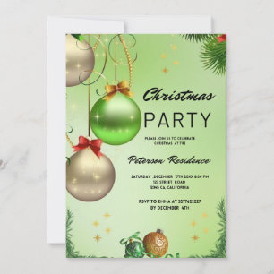 Gold Snow Pine Green Christmas Einladung