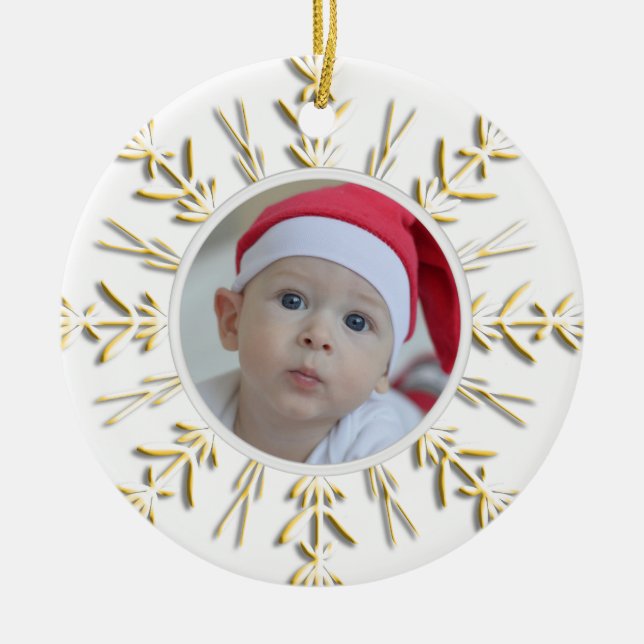 Gold Snowflake Baby's 1. Weihnachts-Foto Keramikornament (Vorne)