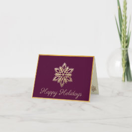 Gold Snowflake Burgundy Happy Holidays Card Dankeskarte