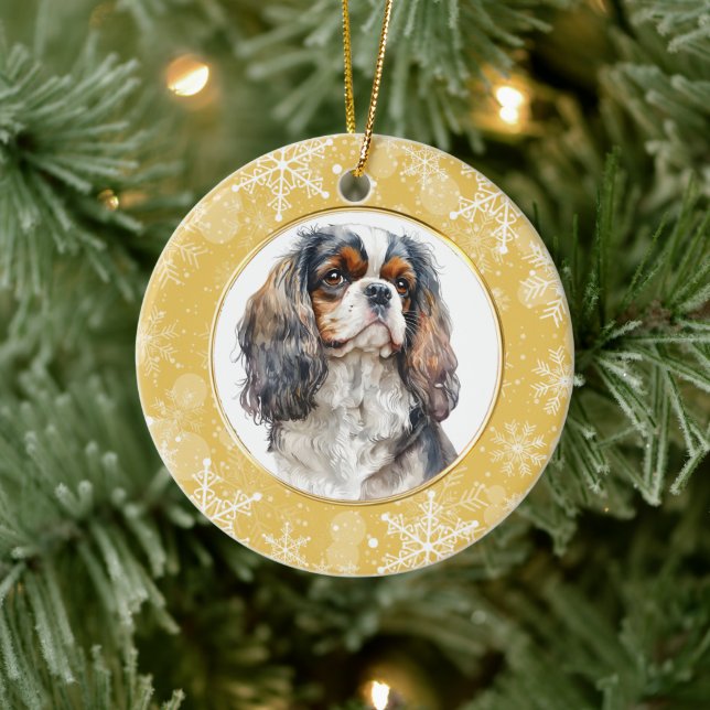 Gold Snowflake Cavalier King Charles Spaniel Keramik Ornament (Baum)