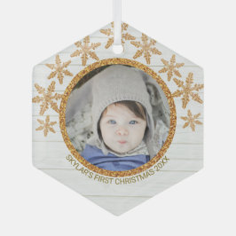 Gold Snowflake Chic Round Foto Weihnachten Ornament Aus Glas