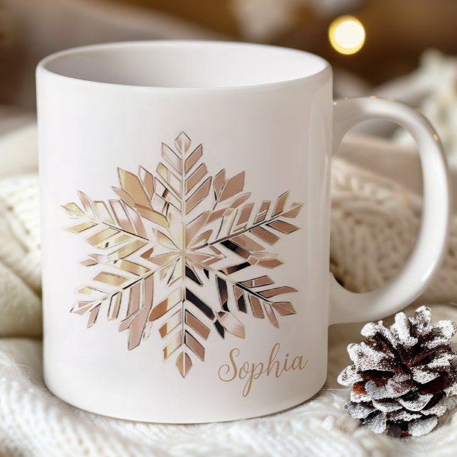 Gold Snowflake Christmas Mug | Custom name Kaffeetasse (Von Creator hochgeladen)