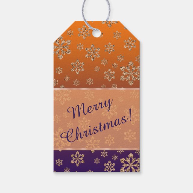 Gold Snowflake Gradient Blue Orange Weihnachten Geschenkanhänger (Vorderseite)