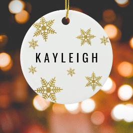 Gold Snowflake Individuelle Name & Foto Weihnachte Keramik Ornament