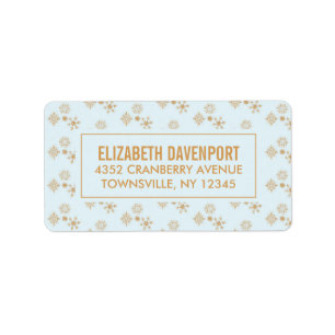 Gold Snowflake Kristalle auf Frosty Blue - Weihnac Adressaufkleber