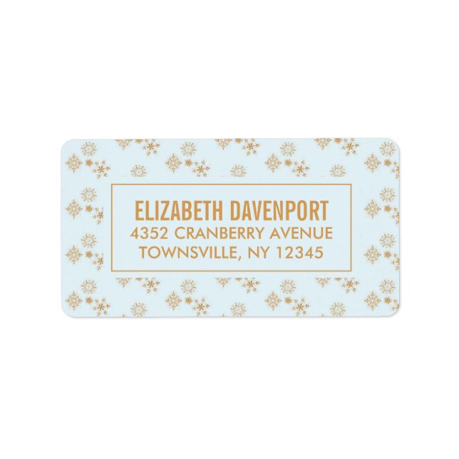 Gold Snowflake Kristalle auf Frosty Blue - Weihnac Adressaufkleber (Vorne)